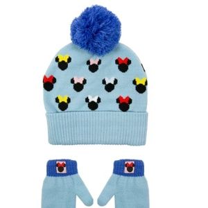 Minnie Mouse Licensed Toddler Girls Knit Beanie Hat and Gloves Set, 2-Piece
